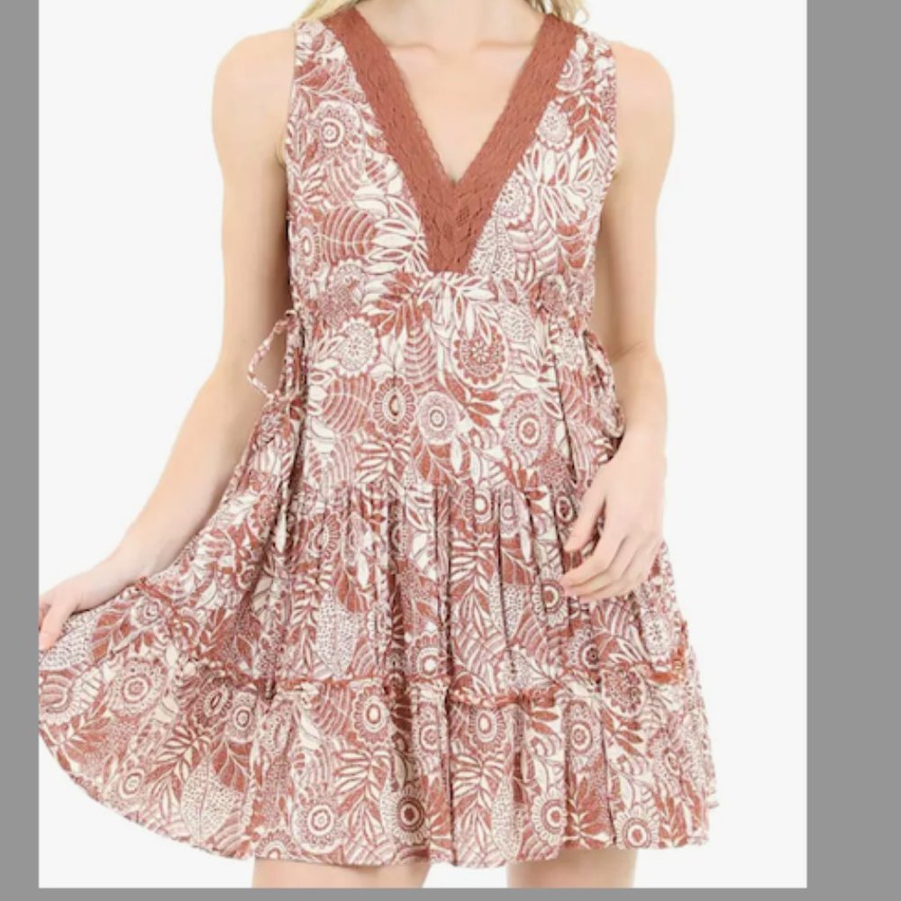 Boho V-Neck Lace Trim Dress NEW NWT